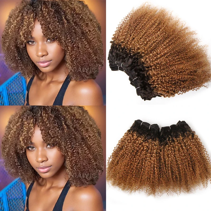 Blonde Curly Human Hair Bundles Short Jerry Curly Hair Bundles 6pcs/lot Natural Brazilian Weave T1b30 27 99 Extensions
