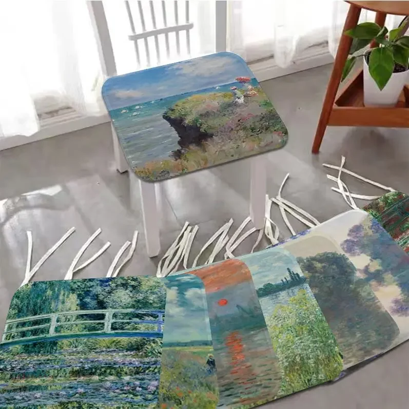 

Famous Monet Canvas Painting Modern Minimalist Style Dining Chair Cushion Circular Decoration Seat For Office Desk Cushion Pads