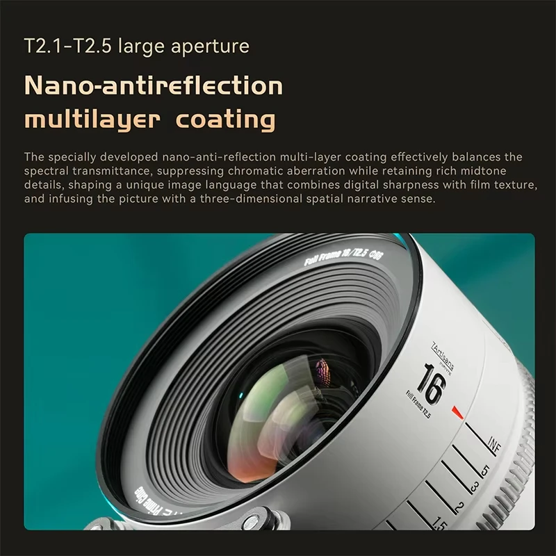 7artisans 16mm/24mm/35mm/50mm/85mm/105mm/135mm T 2.1-2.5 인피니티 시리즈 풀프레임 시네마 렌즈 (캐논 EF/PL 마운트 카메라용)