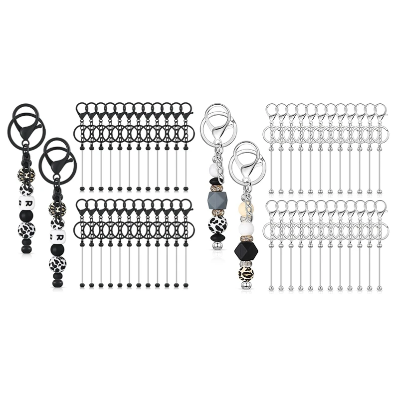 

24 PCS Beadable Keychain Bars Bulk Beaded Keychain Zinc Alloy For Beads DIY Blank Keychain For Bead Keychain Crafts Silver