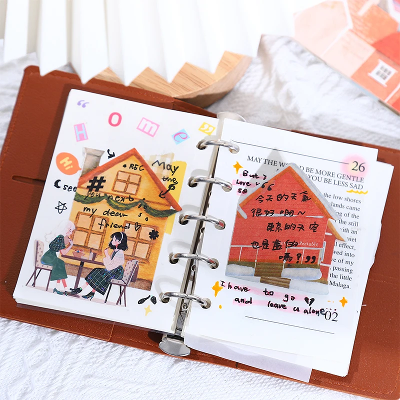 Journal GO 30sheets Cute Sweet House Sticky Notes Lovely Ins Message Paper Journal DIY Material Memo Pad School Stationery 4