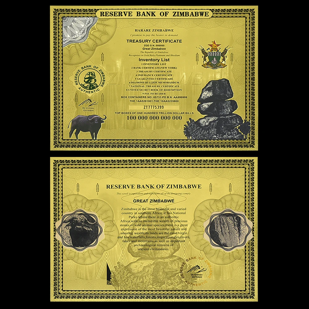 Grande Zimbabwe 100 Trilioni Di Banconote In Dollari Certificato Di Banconote In Oro Africa Unc Note Da Collezione Decorazione Per La Casa