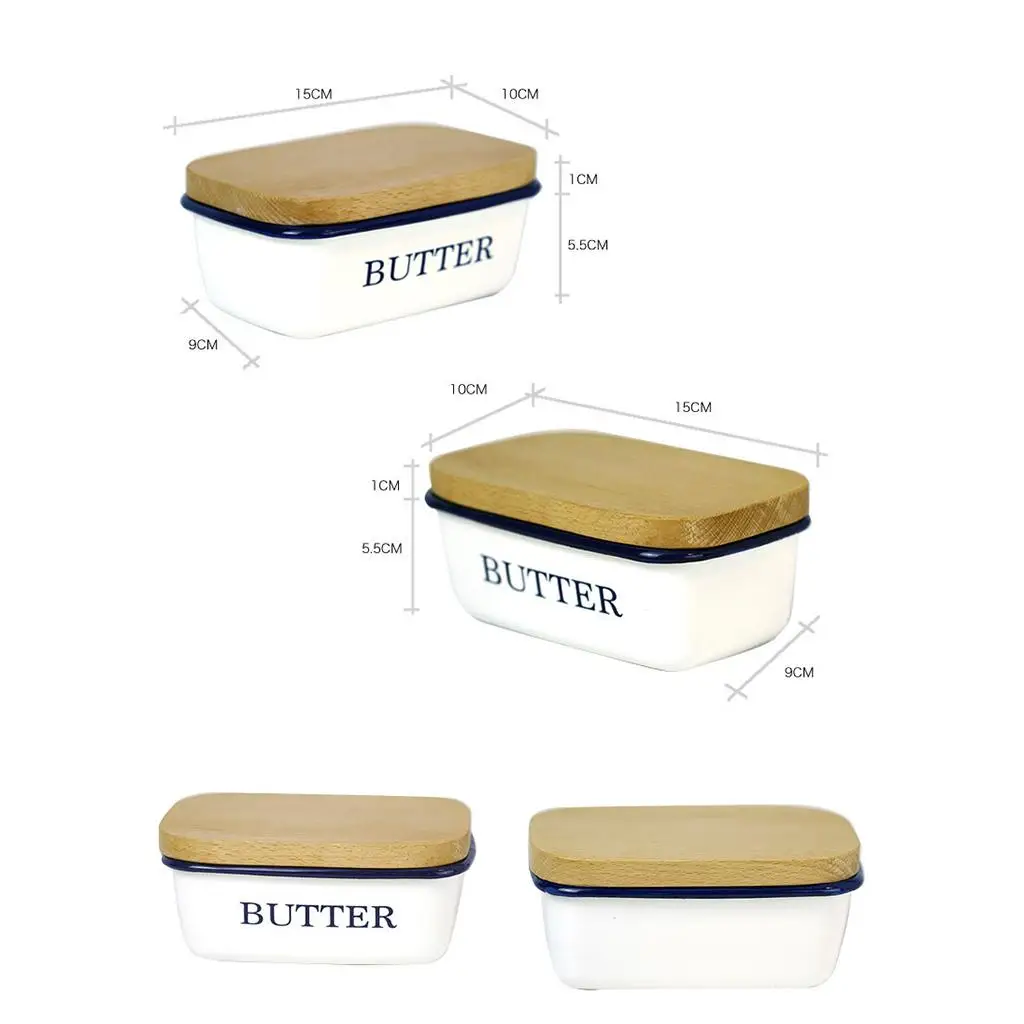 Enamel Butter Dish with Lid Holder Flanging Preservation Vintage Butter Keeper for Countertop Daily Use Refrigerator Cheese Nuts