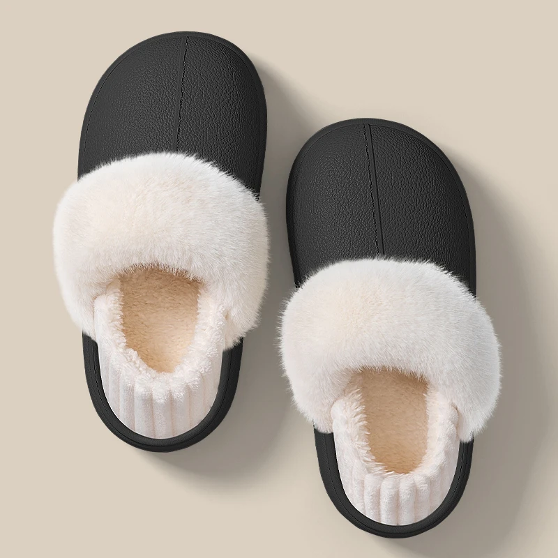 Waterproof Thick Bottom Cotton Slippers Women Comfortabel Detachable Insole Plush Slides Woman Non Slip Warm Home Slippers