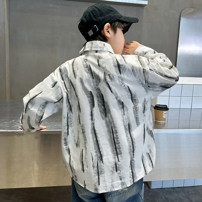 Spring Autumn Stripe Boys Shirt Long Sleeve Thin Outerwear for Middle Large Children Boy Top Quality Kids Clothing