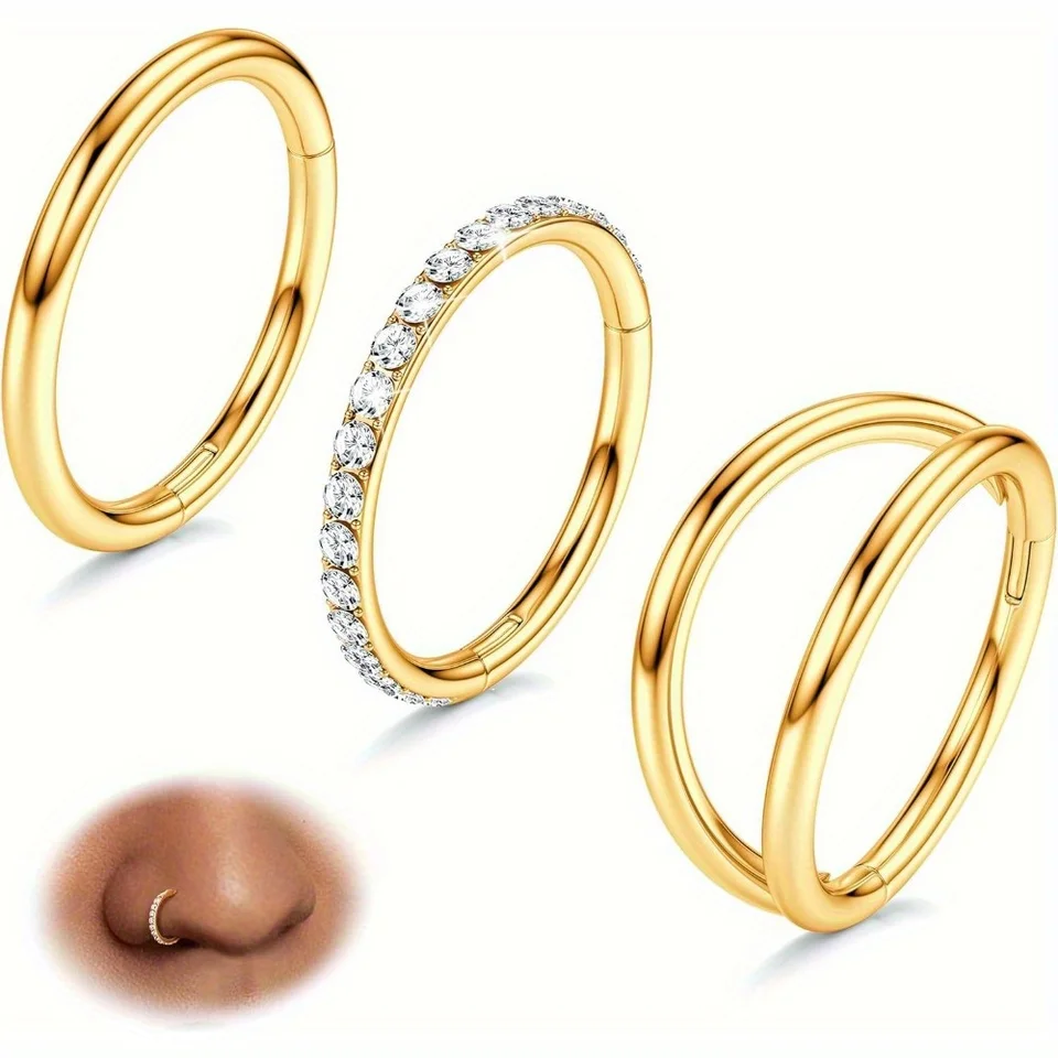 thumbnail image 2 of Skyyds Silver Nose Rings Nose Studs Set Surgical Steel Hinged Segment Cz Nose Hoop Hypoallergenic Cartilage Earrings Helix Daith Tragus Sleeper Pierc 2 of 9