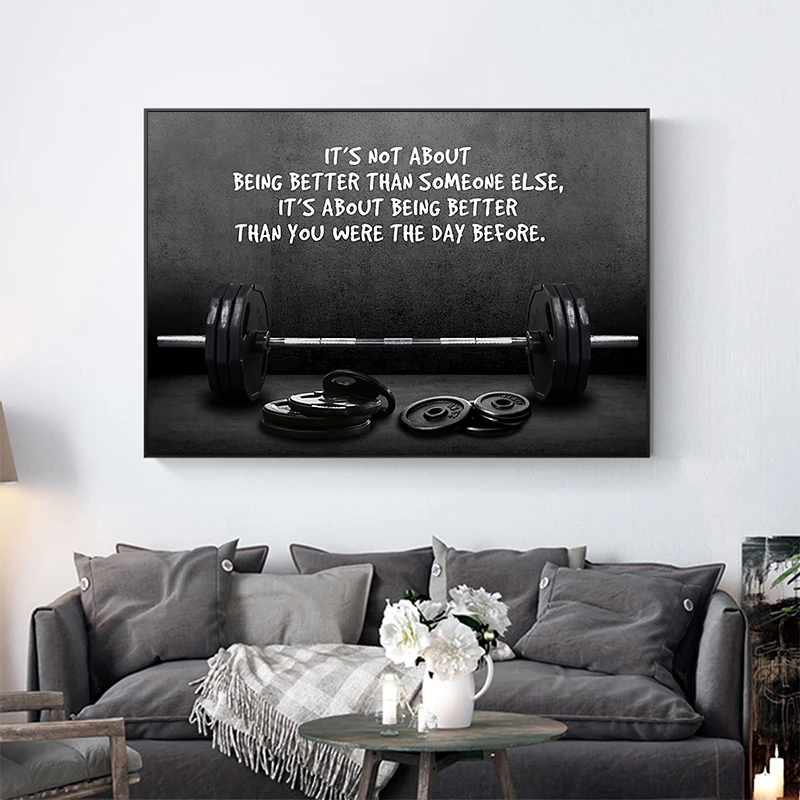 Modern Sports Art Posters and Prints Canvas Painting Wall Art Barbell Motivating Quote For Gym Room Fitness Lovers Home Decor
