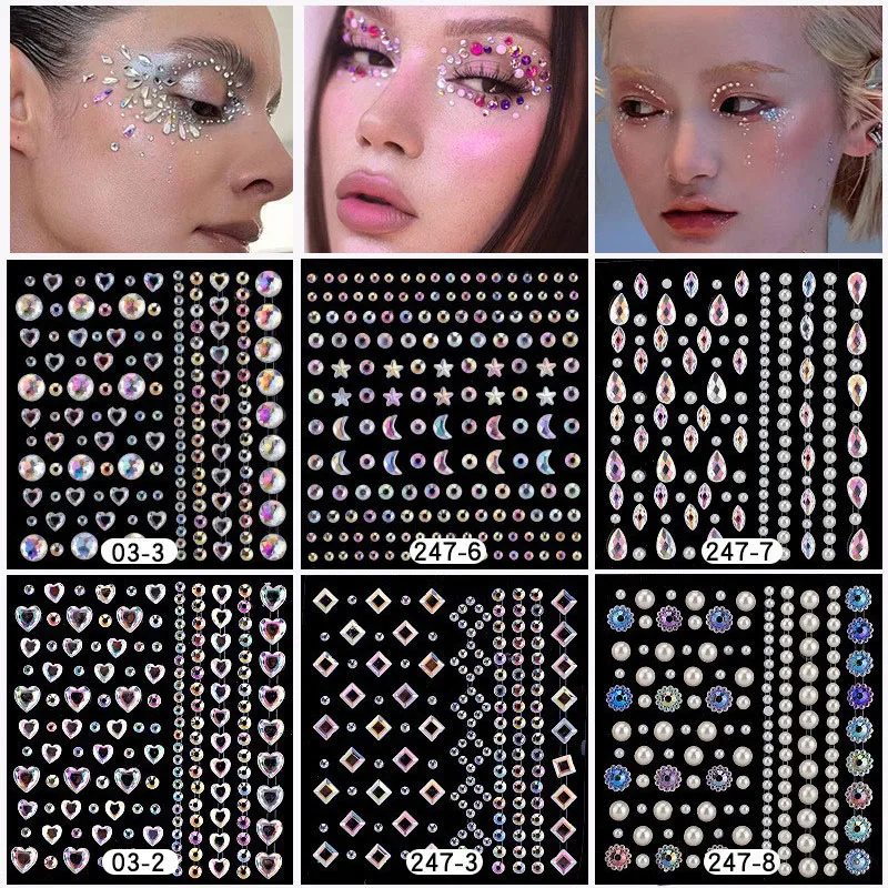 Karsyngirl 1 Sheet Eye Body Face Gems Jewels Rhinestone Stickers Self Adhesive Crystal Rainbow Makeup Diamonds Face Stick Gems