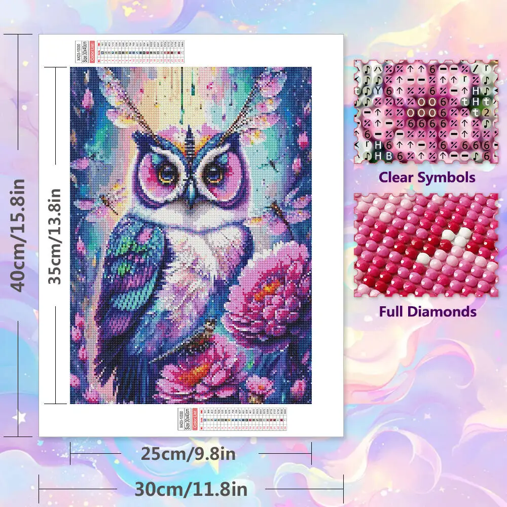 Diamond Painting Huacan DIY 5D Owl Full Round Drill Embroidery Flower Mosaic Animal Picture Rhinestones Kit Home Decor Gift