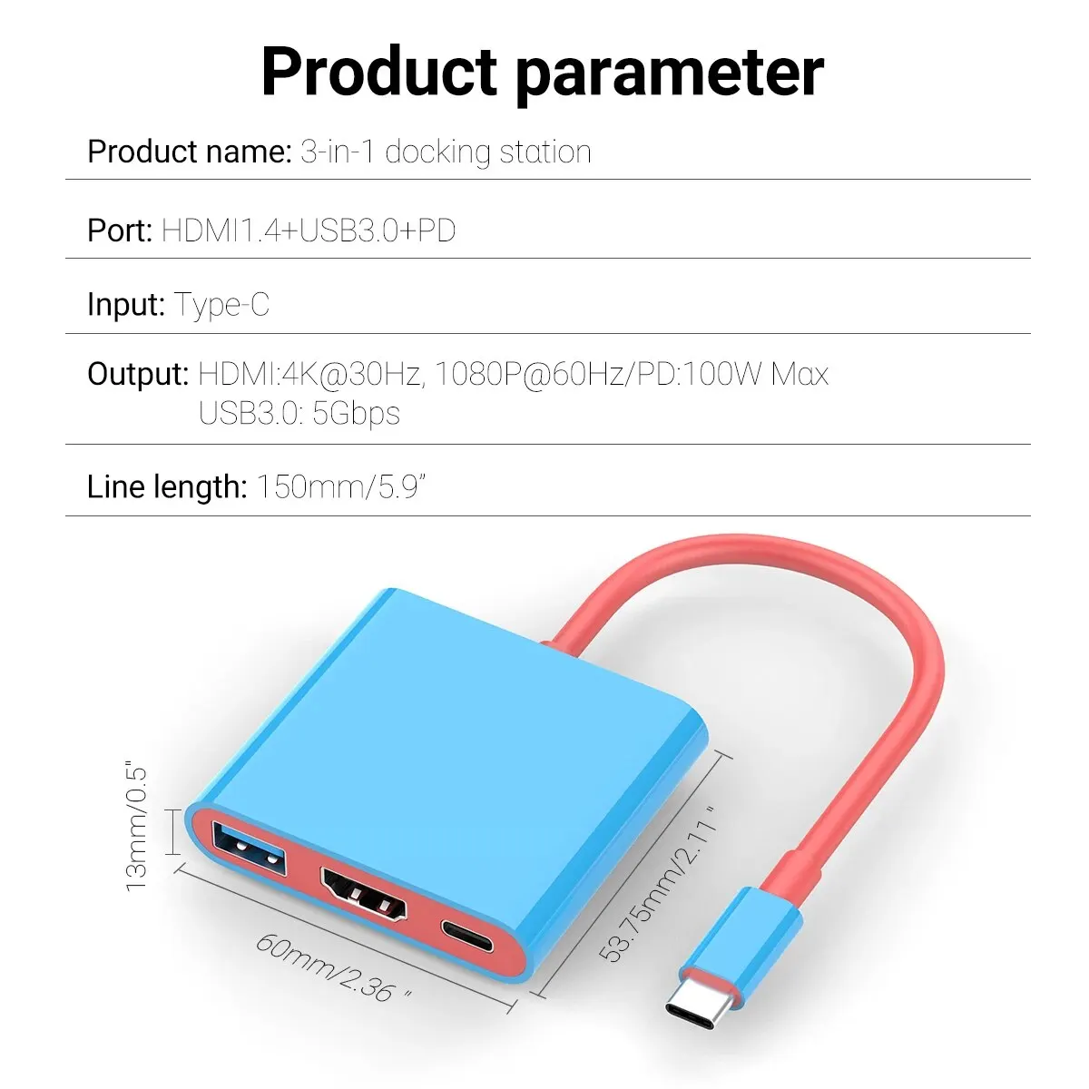 Portable Switch TV Dock 3 in 1 USB-C Game Hub with 4K HDMI,USB3.0(5Gbps) ,PD 100W Ports for Nintendo Switch/OLED Mac Pro/Air 2