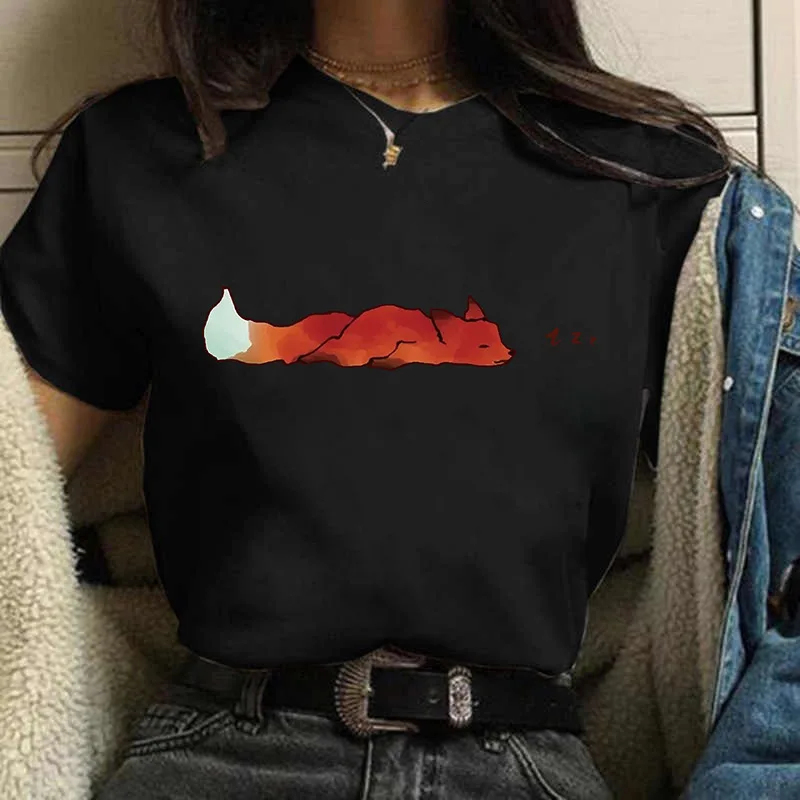 Women Clothes Fox Tee Camiseta Anime Lovely Tshirt F One Piece Graphic T Shirts Vintage Streetwear Oversized  Anime Clothes Tee