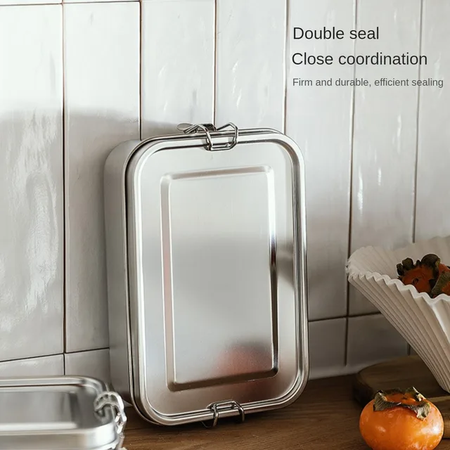 Boîte à déjeuner carrée en acier inoxydable, boîte à Bento isolante scellée, boîte à déjeuner cantine, boîte à déjeuner à compartiment de grande capacité 4