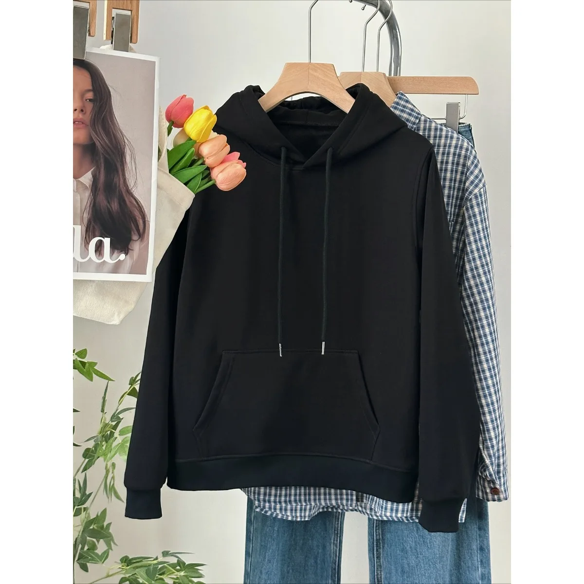 Sudadera con capucha para mujer, Top de algodón versátil, súper hermoso, holgado, clásico y nunca exportado, novedad de invierno