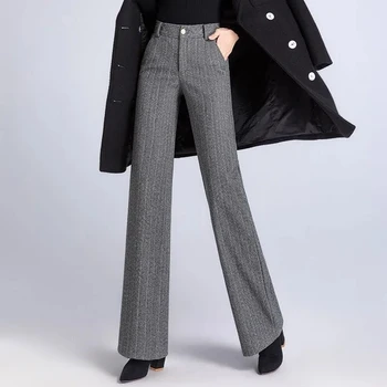 Pantaloni a gamba larga in lana da donna Autunno Inverno Addensare Pantaloni dritti casual a vita alta Pantaloni di lana eleganti da donna da ufficio di fascia alta 1