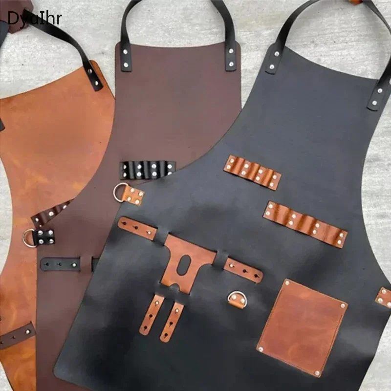 Customized Apron kitchen Outdoor barbecue apron PU leather multifunctional oil resistant work apron home and kitchen products 2