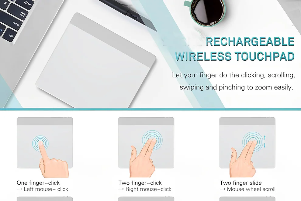 JOMAA-Bluetooth Touchpad Trackpad, Recarregável, Sem Fio, Laptop,