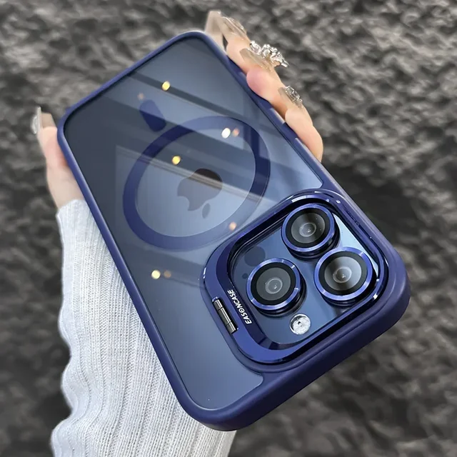 Soporte de anillo de Metal de lujo, funda de teléfono móvil a prueba de golpes de alta transparencia para iPhone 16 15 14 13 12 11 ProMax, película protectora de lente