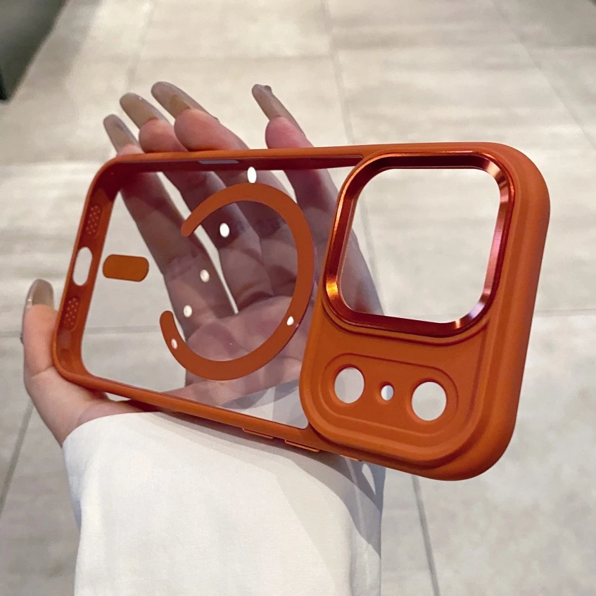 Transparent Armor Case For Iphone 16 15 14 13 Pro Max Plus 17 Air Magnetic Acrylic Metal Lens Shockproof Cover_voghion.com