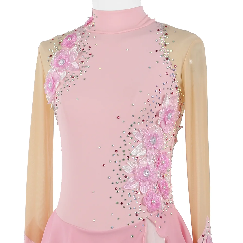 Ice skating costume Zagitova Figure Skating Dress For Women Girls Ice Skating Skirt Performance Competition Pink Gradient Colored Flowers
