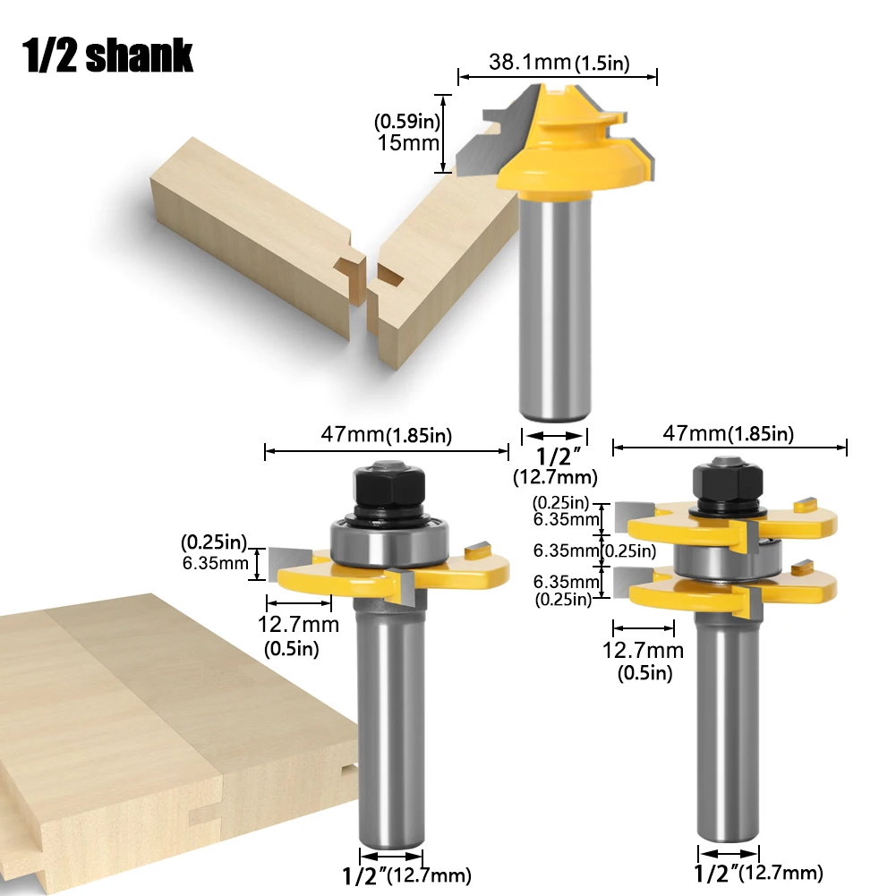 Newdeli Router Bit Set - 5-Piece Tongue & Groove & 45?? Lock Miter Bits With 1/4" Shank For Woodworking