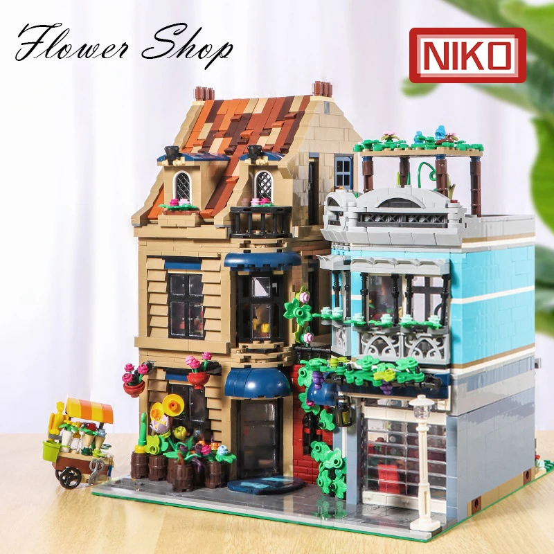 City Street View Flower Store House Bambini Building Blocks Giocattoli Modello Bouquet Plant Shop Moc Bricks Decorazione Regali Di Compleanno