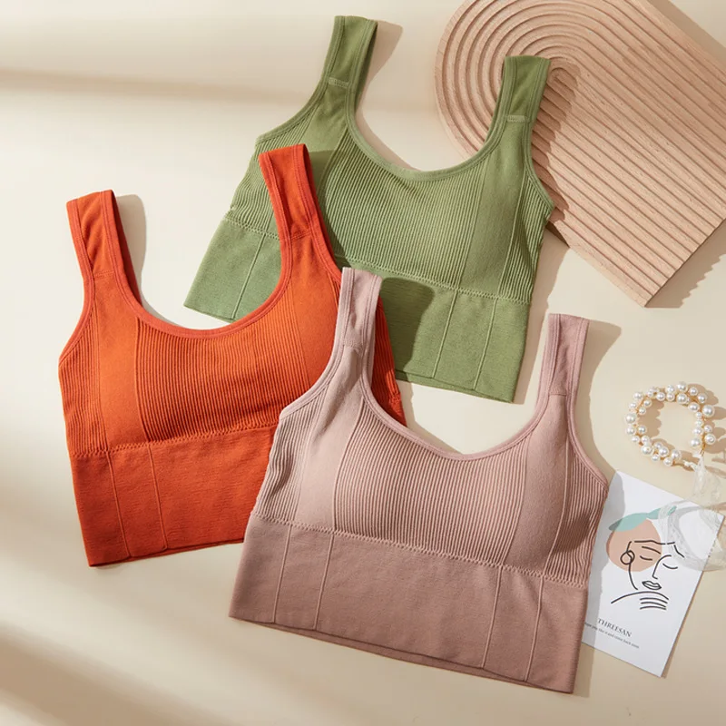  Underwear Fitness Tanks Short U Shaped Crop Tops Casual Sports Seamless Tube Tops Summer Solid Bralette Lingerie Women Clothes 