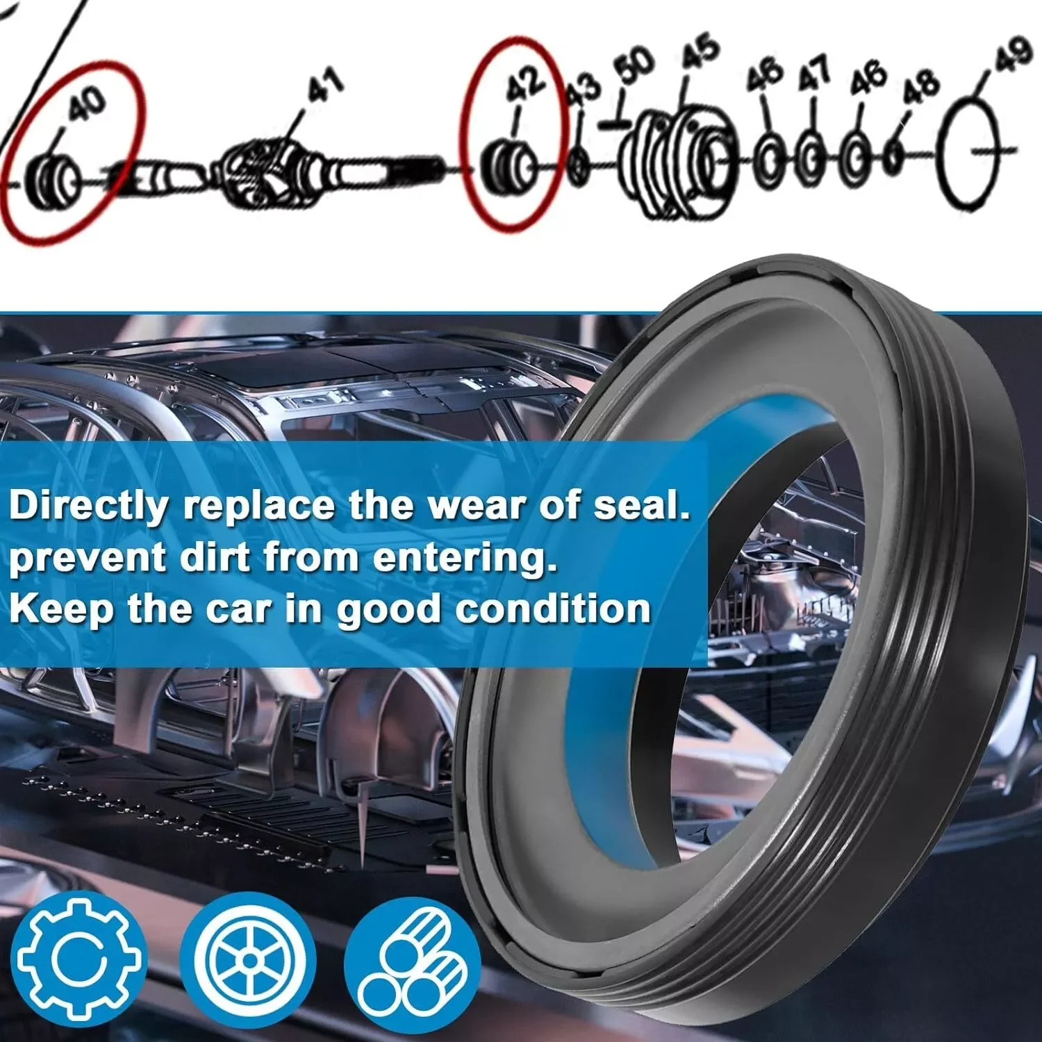50491 Outer Axle Shaft Seal for Ford Super Duty Excursion F250 F350 Dana 50/60