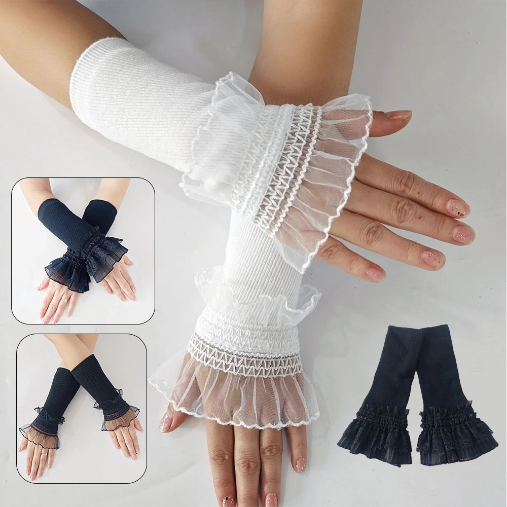 Women Lace Ruffles Cuff Elbow Sleeve Spring Autumn Detachable Fake Sleeve Arm Covers Solid Color Arm Cover Sweater Decorative arm sleeves
