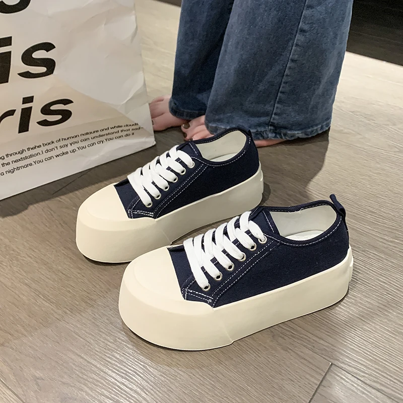 Women Thick Bottom Sneakers Flat Shoes Woman Black White Casual lace up Jogging Shoes Platform Mary Jane Sports Run Shoe Mujer