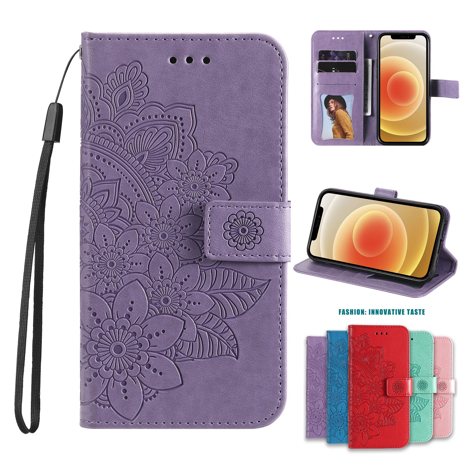 Sunflower Luxury Leather Flip Case with Card Slots & Wrist Strap Wallet Cover