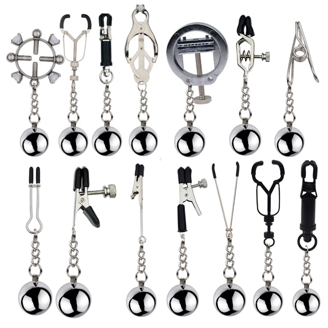 BDSM Nipple Clamps And Nipple Suckers Set With Chain Clip Enhancer Metal US