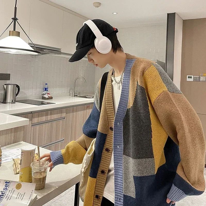 V Neck Cardigan Graphic Hippie Knitted Sweaters for Men