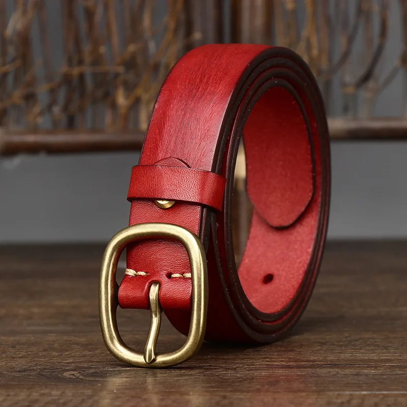 2.8cm Ladies Thick Cowhide Copper Buckle Genuine Leather Jeans Belt Women High Quality Retro Luxury Cintos Female Waistband