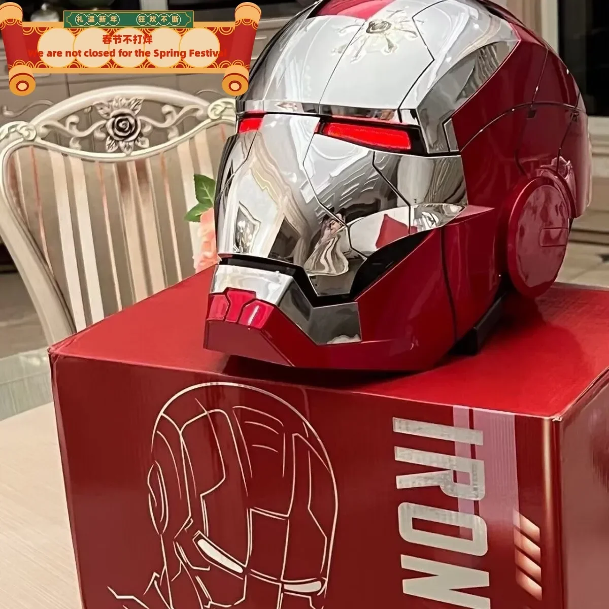 Action Figure Toys Marvel Iron Man Mk5 1:1 Electronic Helmet Automatoc Voice Control With Led Light