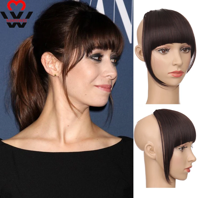 MANWEI Synthetic Sideburns and Bangs Hair Extension Fake Fringe Natural Hair Clip on Hairpieces Black Brown HighTemperature Wig natural looking fringe bangs for women synthetic clip in fake hair blunt bangs black brown blonde clip on hairpieces