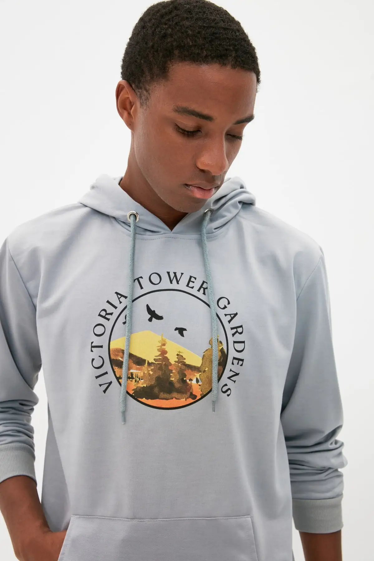Mens Regular Fit Hood Sweatshirt Men Hooded Long Sleeve Printed Hoodies Sweatshirts for Man in Gray / Grey