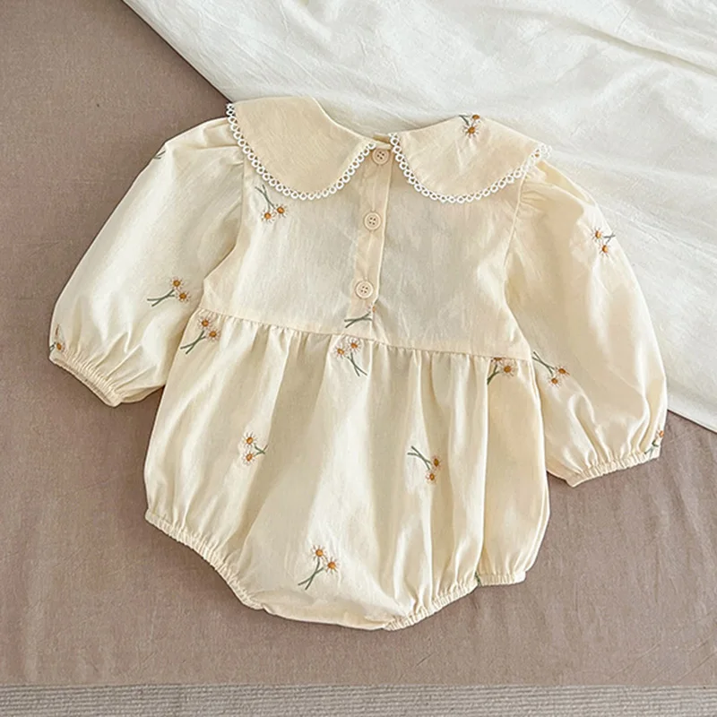 Spring 0-24M Baby Girl Clothing Toddler Baby Girl Romper Embroidery Flower Dots Cotton Romper White Infant Baby Girls Jumpsuit 6