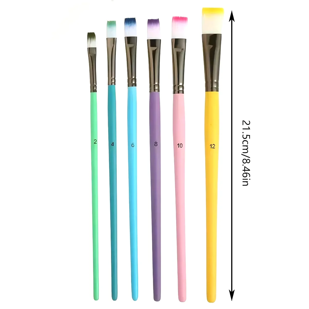 6pcs Professional Artist Paint Brushes Set - Fine Point, Wooden Handles, Nylon Round Pointed Flat Tips Multicolored Paint Brush 2