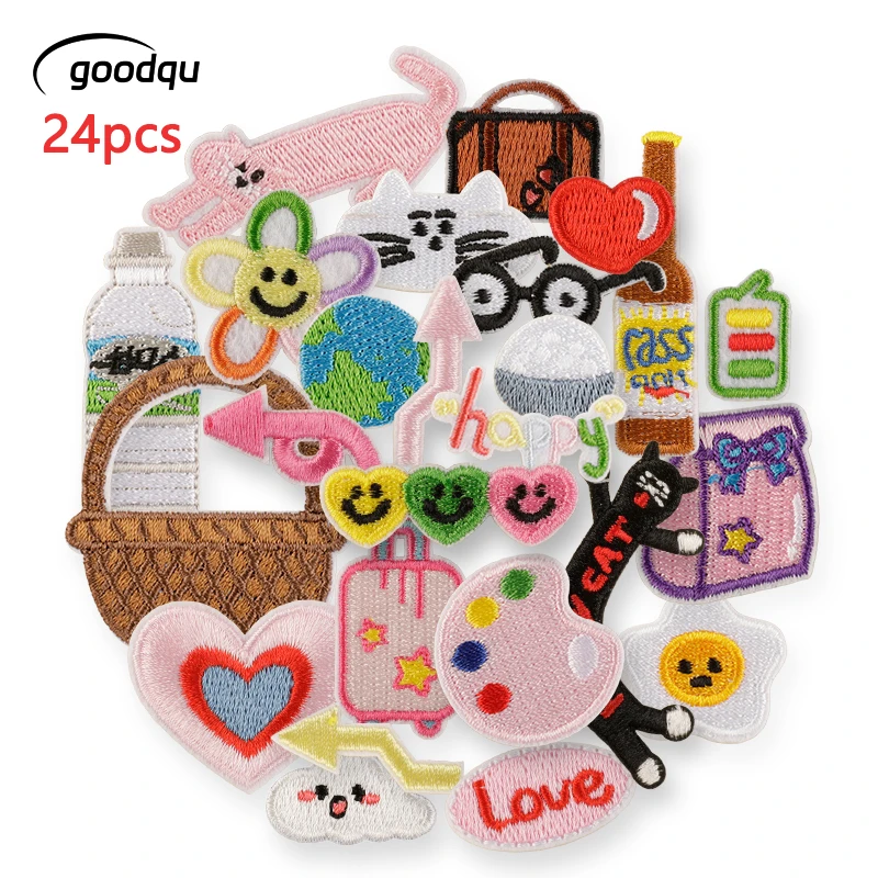 24 Stück Eisen-Patch für Kleidung, bestickt auf Jacke, viele in großen Mengen, niedliche kleine Aufkleber zum Nähen, Packung, Stoffe, Mädchen, Kinder, DIY, Mochila, Katzen
