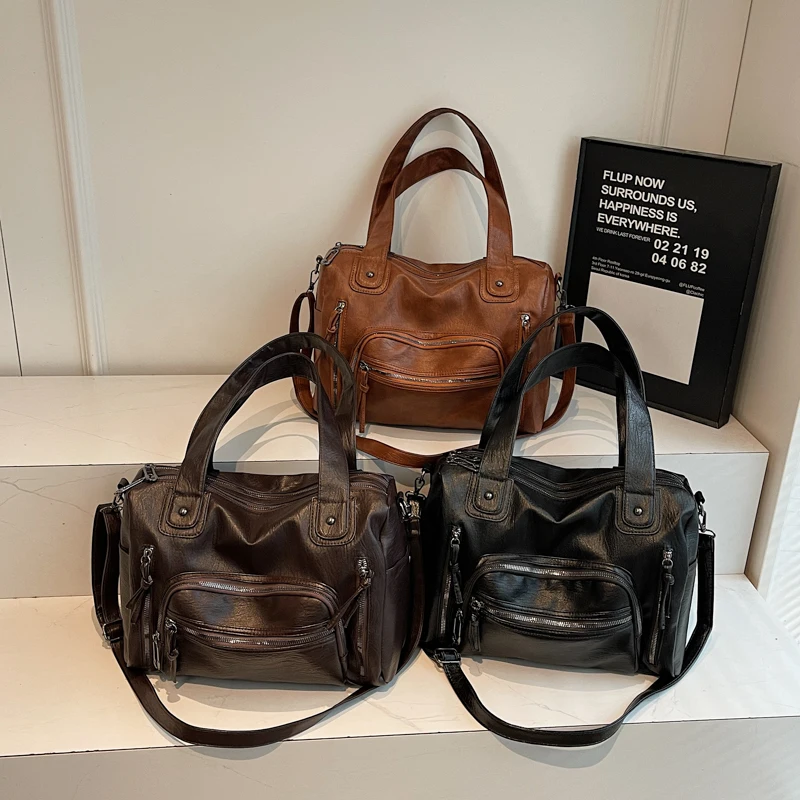 Weiche Umhängetasche mit Innenfach für Damen, 25, luxuriöse Designer-Handtaschen, Reisetasche, große Kapazität, PU-Leder, Umhängetasche – Detail 2