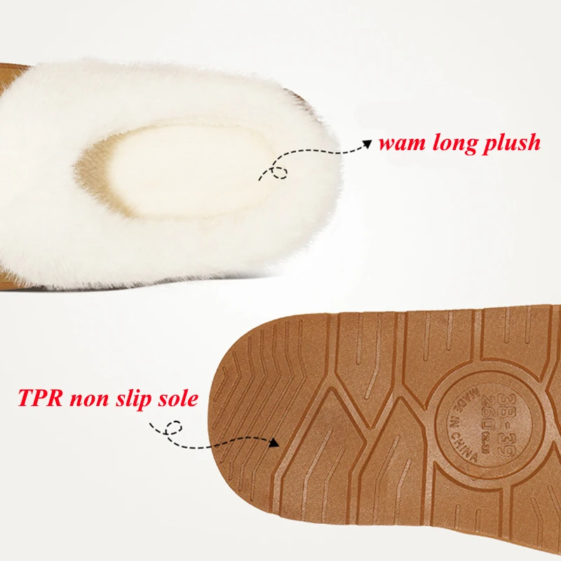 Thick Bottom Faux Fur Slippers Women Anti Slip Warm Winter Fluffy Slipeprs Woman Thicken Plush Faux Suede Snow Boots Female