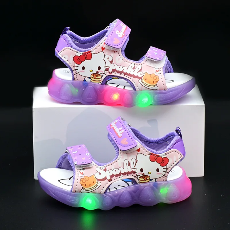 Sanrio Boys Girls Led Light 스포츠 샌들 헬로 키티 여름 키즈 샌들 미끄럼 방지  신발
