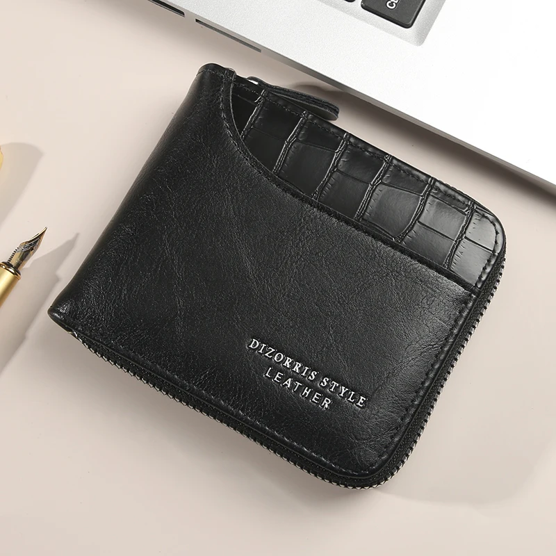 Men's short wallet spliced stone pattern large capacity three fold bag zipper coin wallet multi card money clip