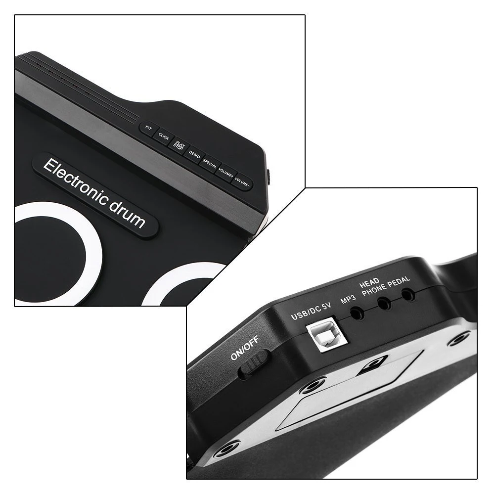 Foldable Music Drums Hand Roll USB Electronic Silicone Pad Portable Practice Drums Kit with Drumsticks Sustain Pedal Instrument