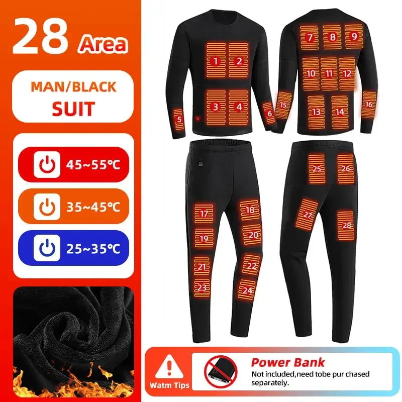 28 Zone Heated Heated Underwear Winter Thermal Underwear Women Men Winter Sports Accessories Electric Jacket Equipment