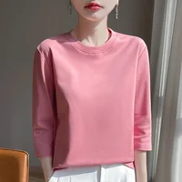 Mercerized Cotton Cropped Sleeve Female Spring And Summer 2023 New Round Neck Loose 100% Cotton Short Sleeve Bottoming T-Shirt - Image 6