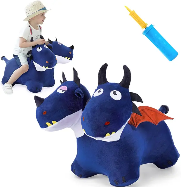 iPlay iLearn Ride on Two-headed Dragon Toy for Kids Plush Hopping Infalatable Horse Birthday Gift for Boy Girl Toddler 1