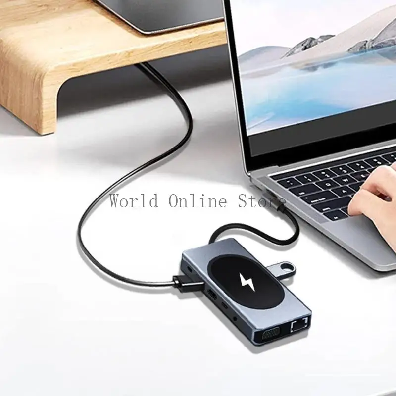 2개의 호환 출력, 이더넷, USB 연결 및 전원 충전 기능을 갖춘 휴대용 USB C 허브 87HC