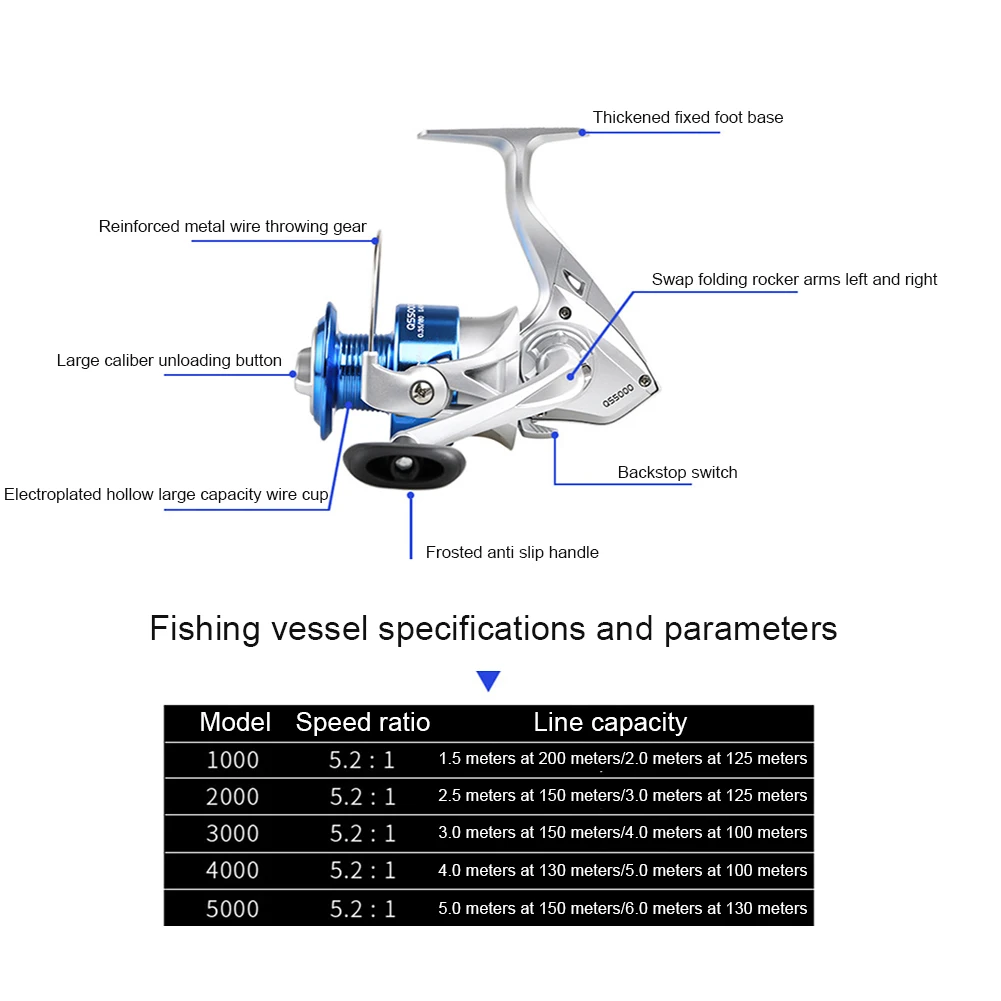 Yosoo Metal Lure Fishing Reel, 5.0:1 Speed Ratio Lightweight Fluent Drag Anti  Reverse Instant Lock Spinning Fishing Reel for Freshwater (SK1000) : . in: Sports, Fitness & Outdoors