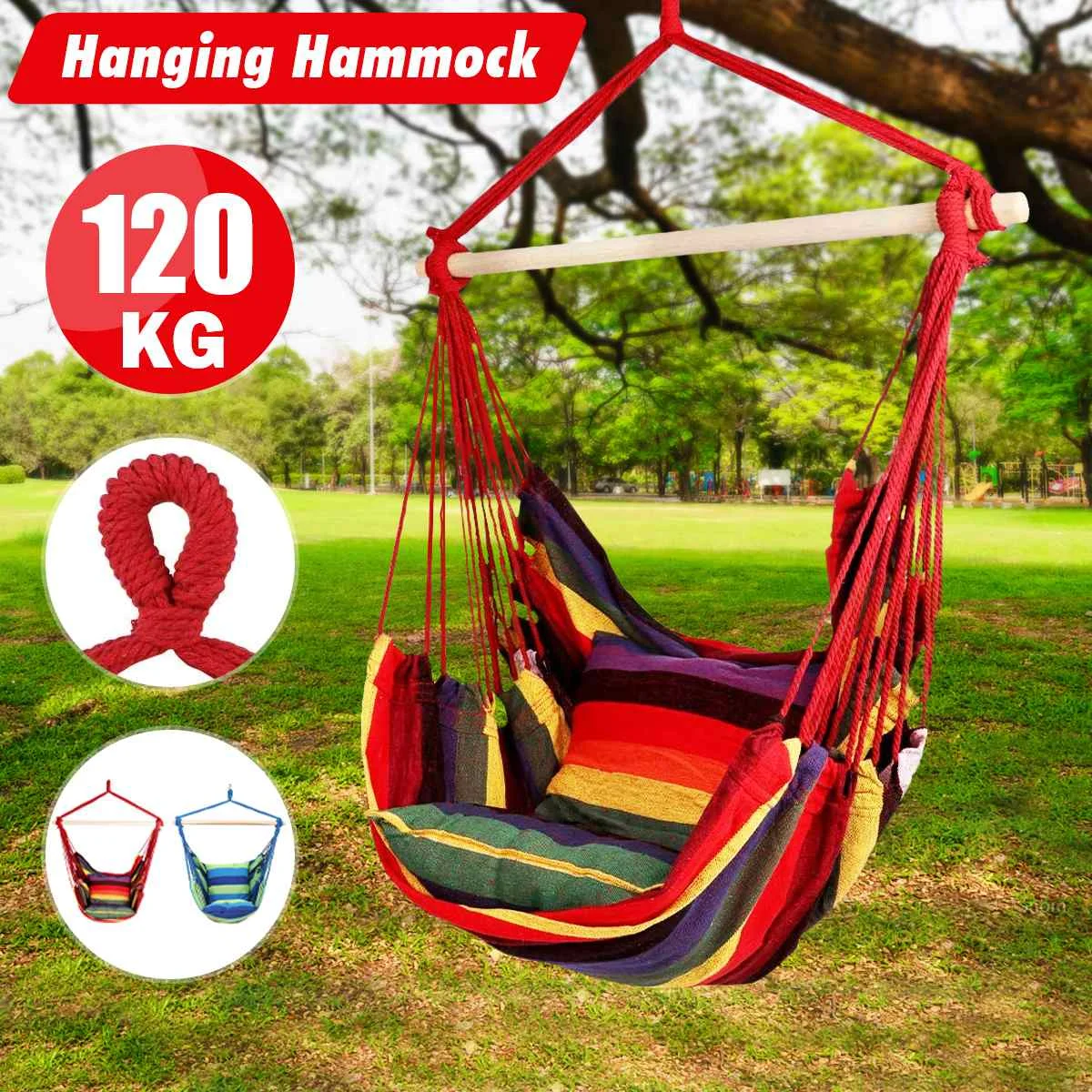 Portable Hammock Chair Hanging Rope Chair Swing Chair Seat with 2